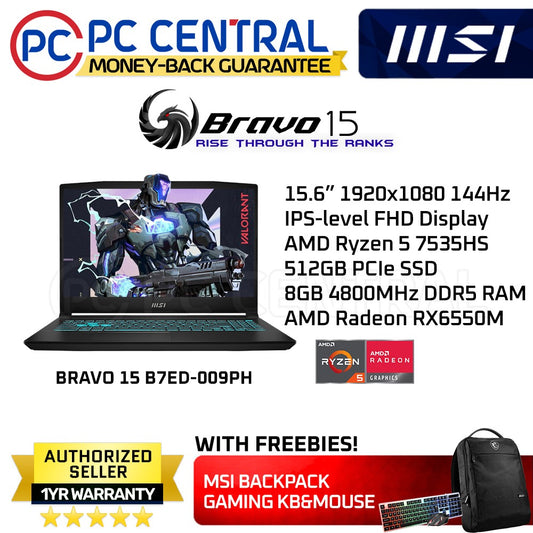 MSI Bravo 15 (B7ED-009PH) Gaming Laptop | Ryzen 5 7535HS | 8GB DRR5 RAM | 512GB SSD | AMD RADEON RX6550M (PC CENTRAL)