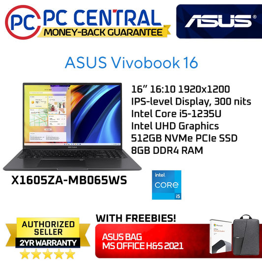 Asus VIVOBOOK 16 (X1605ZA-MB065WS) 16" 1920x1200 IPS | Intel Core i5-1235U | 8GB DDR4 RAM | 512GB SSD (PC CENTRAL)