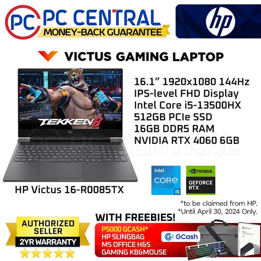 HP Victus 16 (16-R0085TX) Gaming Laptop 16.1-in FHD IPS 144Hz / Intel Core i5-13500HX / 16GB DDR5 / 512GB SSD / RTX 4060 6GB / Windows 11 (PC CENTRAL)