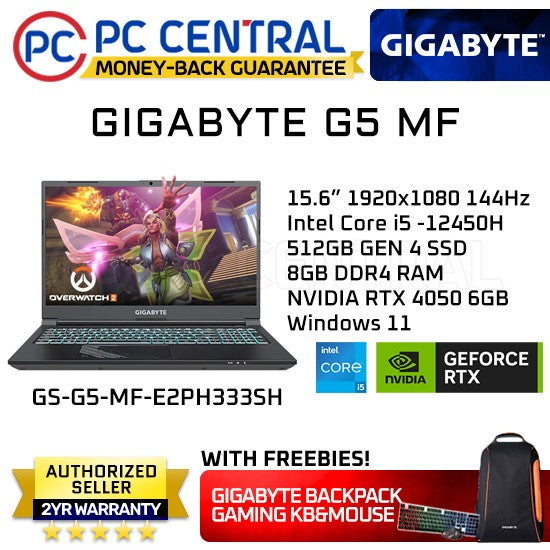 Gigabyte G5 MF (E3PH333SH) RTX 4050 Gaming Laptop 15.6" FHD IPS 144Hz Intel Core i5-12450H / 512GB SSD / RTX 4050 6GB / Win 11 (PC CENTRAL)