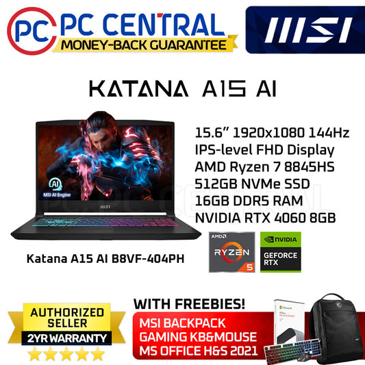 MSI KATANA A15 AI (B8VF-404PH) Gaming Laptop | AMD Ryzen 7 8845HS | 16GB DDR5 RAM | 512GB SSD | RTX 4060 8GB (PC CENTRAL)