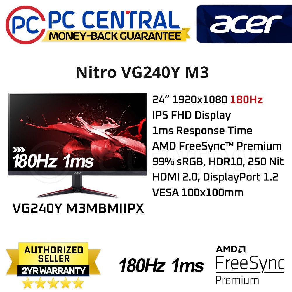Acer Nitro VG0 VG240Y M3MBMIIPX 24 IPS Full HD Gaming Monitor 180Hz I – PC  Central
