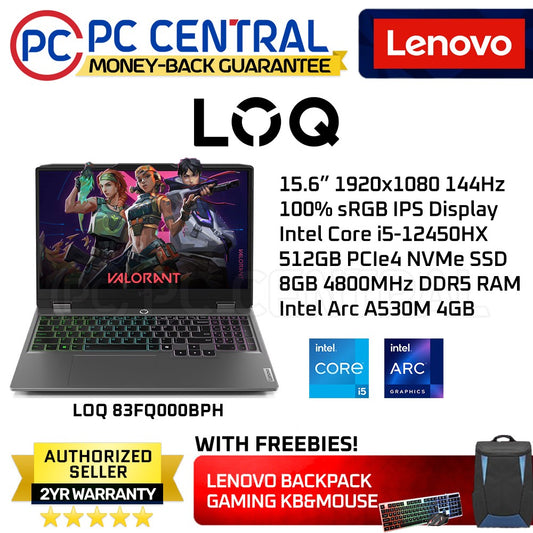 Lenovo LOQ (83FQ000BPH) Gaming Laptop | Intel Core i5-12450HX | Intel Arc A530M 4GB | 15.6" IPS 144Hz, | 8GB DDR5 RAM | 512GB SSD | WIN 11 (PC CENTRAL)