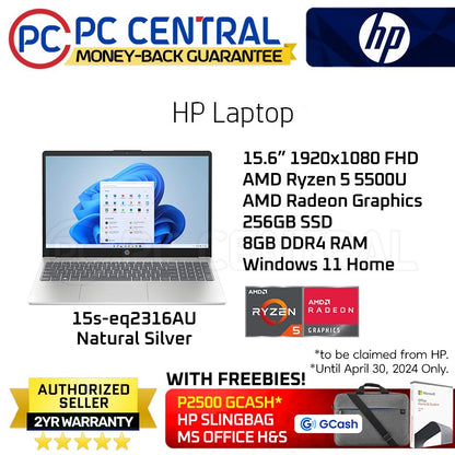 HP 15s Laptop (15s-EQ2316AU) | AMD Ryzen 5 5500U | 256GB SSD | 8GB DDR4 RAM | FREE MS OFFICE H&S (PC CENTRAL)