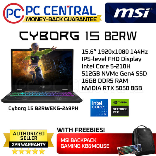 MSI GAMING CYBORG 15 B2RWEKG-249PH | 15.6in FHD 144Hz | Intel Core 5 210H | 16GB DDR5 | 512GB SSD | RTX 5050, 8GB | Win11 Home | PC CENTRAL