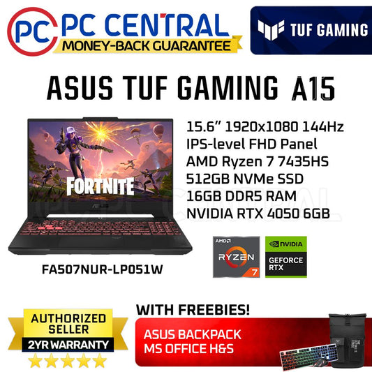 Asus TUF GAMING A15 FA507NUR-LP051W | 15.6" 144Hz | Ryzen 7 7435HS | 16GB RAM | 512GB SSD | RTX 4050 6GB | WIN 11 Home | PC Central
