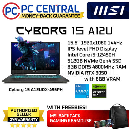SI Cyborg 15 (A12UDX-496PH) Gaming Laptop | Intel i5-12450H (8 cores) | 8GB DDR5 RAM | 512GB SSD | RTX 3050 6GB (PC CENTRAL)