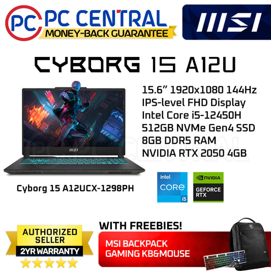 MSI GAMING Cyborg 15 A12UCX-1298PH | 15.6inch FHD IPS 144Hz | Intel Core i5-12450H | 8GB RAM | 512GB SSD | RTX 2050 4GB | WIN11 HOME | PC CENTRAL