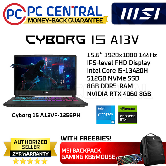 MSI Cyborg 15 (A13VF-1256PH) Gaming Laptop | Intel i5-13420H (8 cores) | 8GB DDR5 RAM | 512GB SSD | RTX 4060 8GB (PC CENTRAL)