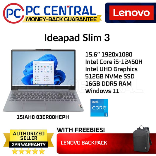 Lenovo Ideapad Slim 3 15IAH8 (83ER00HEPH) | Intel Core i5-12450H | 15.6" 1920x1080 | 16GB DDR5 RAM | 512GB NVMe SSD | Win 11 (PC CENTRAL)