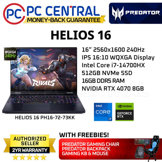 Acer Predator Helios 16 PH16-72-73KK | 16inch WQXGA 240Hz | Intel Core i7-14700HX | 16GB RAM | 512GB SSD | NVIDIA GF RTX 4070 | WIN11 HOME | PC CENTRAL