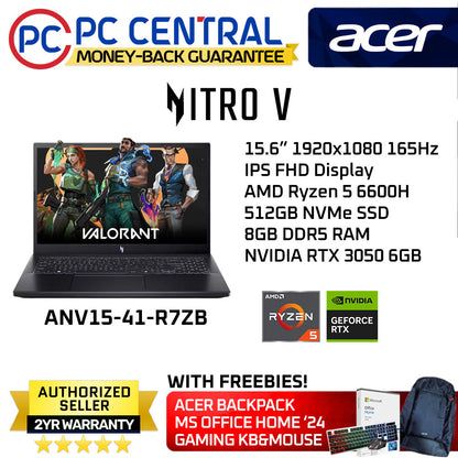 Acer Nitro V ANV15-41-R7ZB | 15.6inch FHD IPS 300nits | Ryzen 5 6600H | 8GB RAM | 512GB SSD | RTX 3050 6GB | WIN 11 HOME | PC CENTRAL