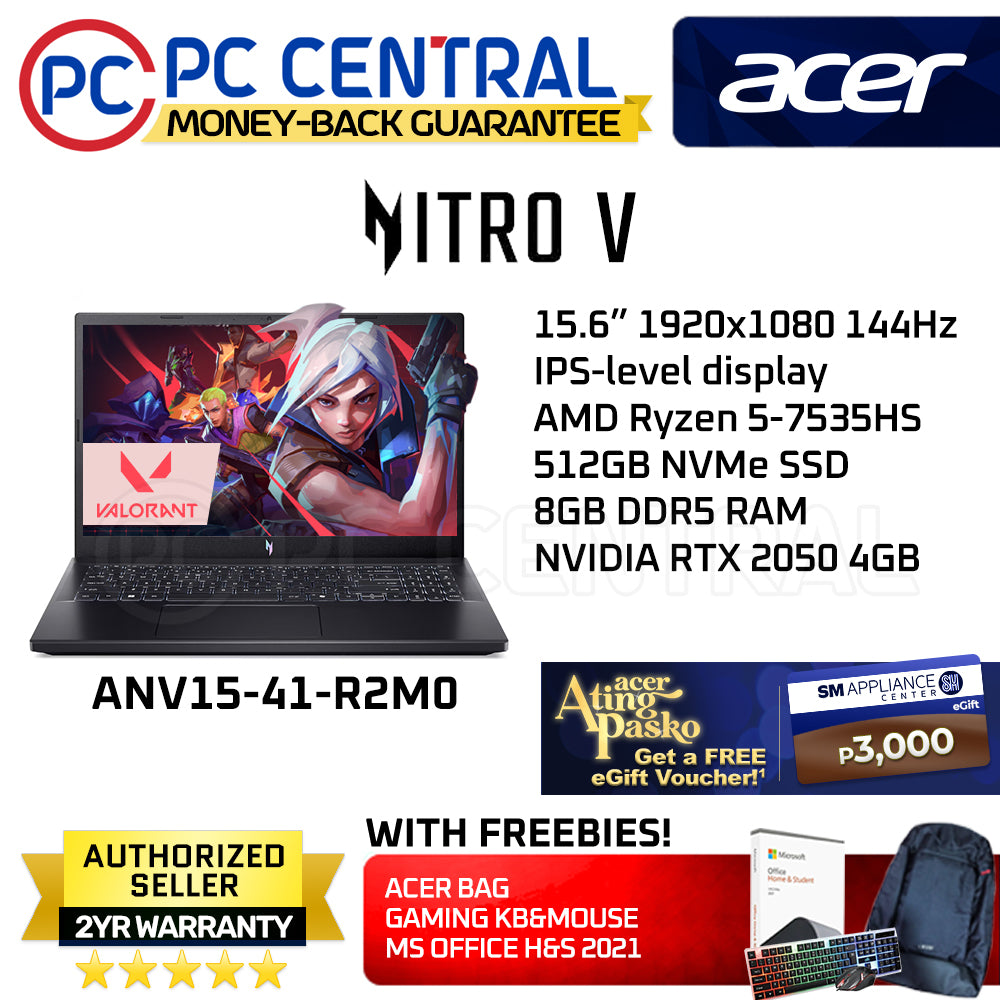 Acer Nitro V (ANV15-41-R2M0)  | AMD Ryzen 5-7535HS  | 8GB DDR5 | 512gb SSD | NVIDIA RTX 2050 4GB | WINDOWS 11 HOME (PC Central)