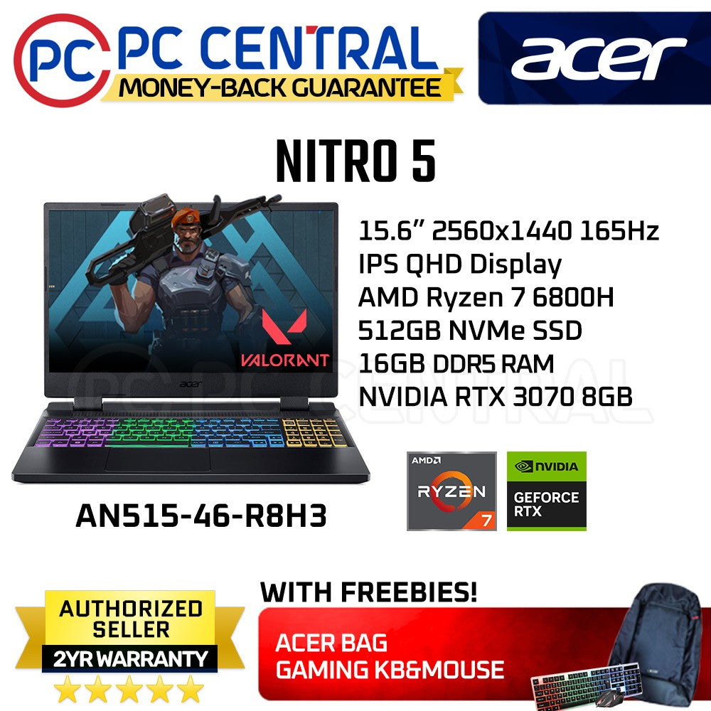 Acer Nitro 5 R8H3 (AN515-46-R8H3)  | AMD Ryzen 7 6800H | RTX 3070 8GB | 16GB DDR5 RAM | 512gb SSD (PC Central)