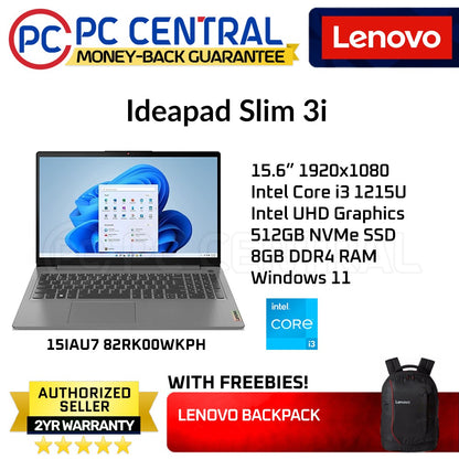 Lenovo Ideapad Slim 3i 15IAU7 (82RK00WKPH) | Intel Core i3-1215U | 15.6" 1920x1080 | 8GB DDR4 RAM | 512GB NVMe SSD | Win 11 (PC CENTRAL)