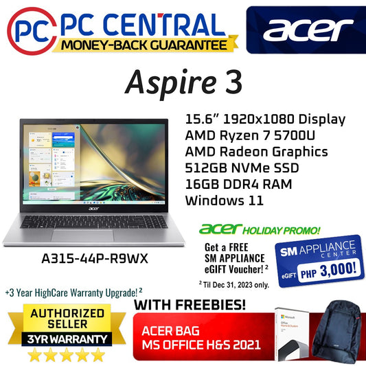 Acer Aspire 3 R9WX (A315-44P-R9WX) 15.6" | AMD Ryzen 7 5700U | 16GB DDR4 RAM | 512GB SSD |  Win11, FREE MS OFFICE LIFETIME (PC CENTRAL)